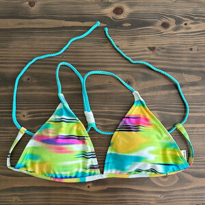 Raisins Women’s Triangle Bikini Swim Top Tie-Dye Brushstroke Size XL Braided Hal